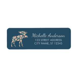 Winter Forest Wildflower Moose Return Address      Label