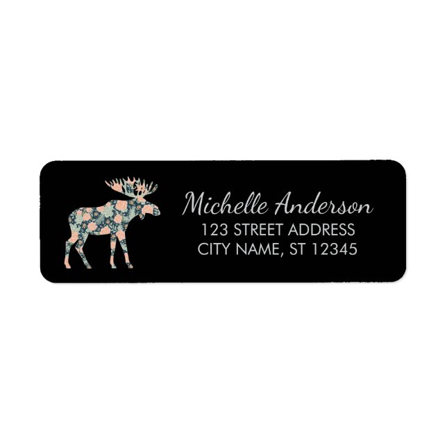 Winter Forest Wildflower Moose Return Address      Label (Front)