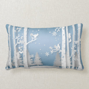 Winter Forest with Squirrels Papercut Lumbar Cushion