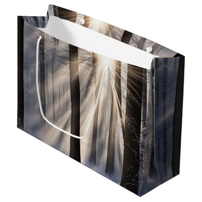 Winter Forest With Sunbeams Large Gift Bag (Front Angled)
