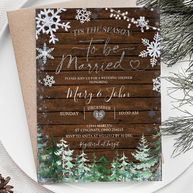 Winter Forest Wood Snowflake Wedding Christmas  Invitation (Creator Uploaded)