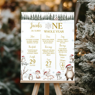 Winter Forest Woodland Animals 1st Year Milestone Poster