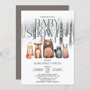 Winter Forest Woodland Animals Baby Shower Invitation