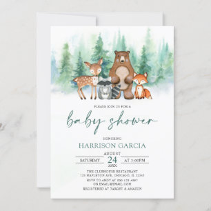 Winter forest Woodland Animals Baby Shower Invitation
