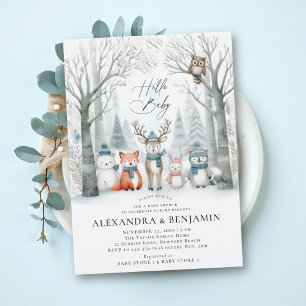 Winter Forest Woodland Animals Coed Baby Shower Invitation