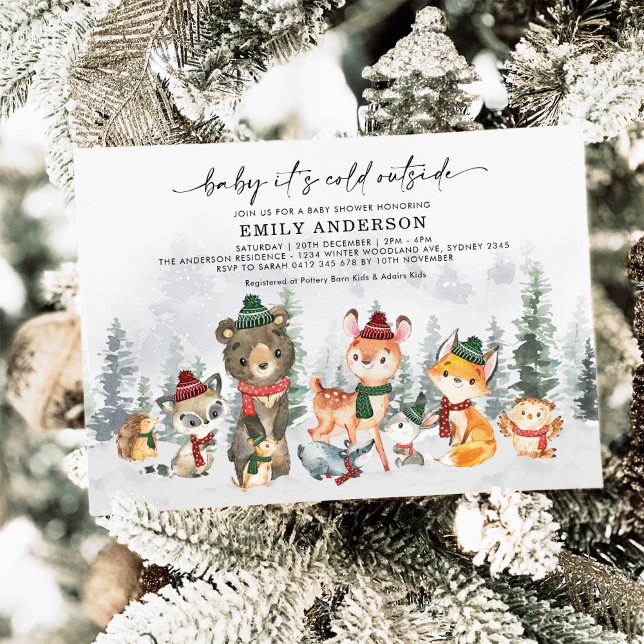 Winter Forest Woodland Animals Neutral Baby Shower Invitation (Creator Uploaded)