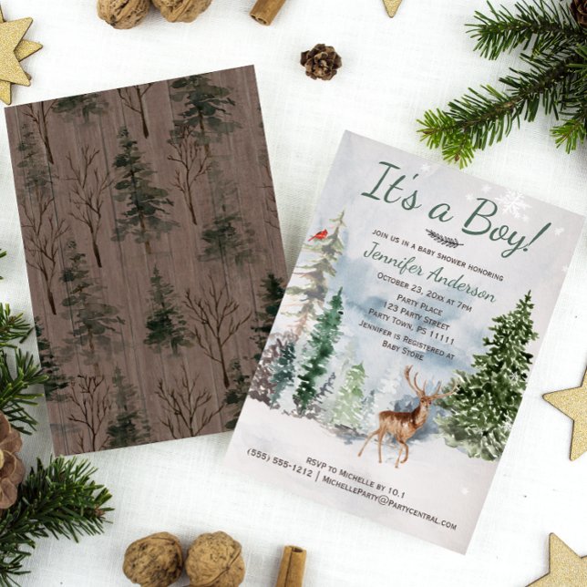Winter Forest Woodland Country Deer Baby Shower Invitation (Creator Uploaded)