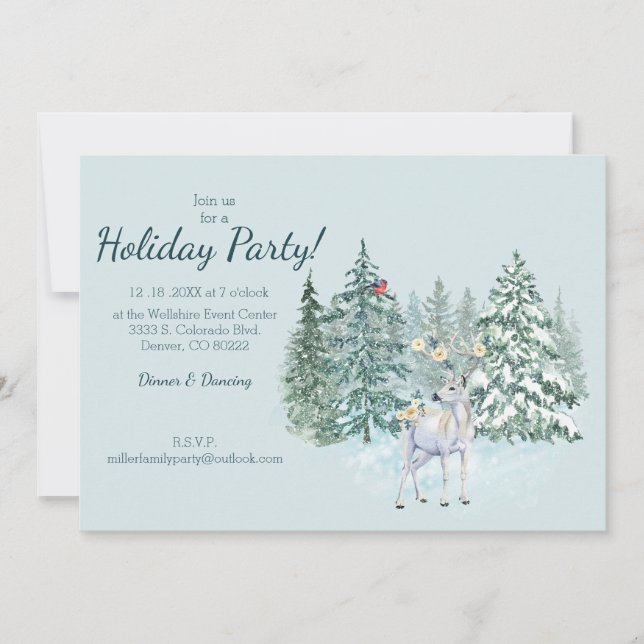 Winter Forest Woodland Deer Holiday Party Invitation (Front)