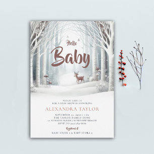 Winter Forest Woodland Deer Neutral Baby Shower Invitation