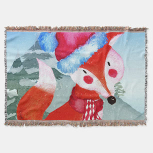Winter Forest Woodland Friends Fox Illustration Throw Blanket