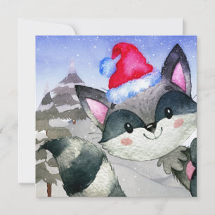 Winter Forest Woodland Friends Racoon Illustration