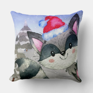 Winter Forest Woodland Friends Racoon Illustration Cushion