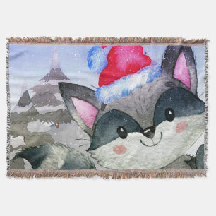 Winter Forest Woodland Friends Racoon Illustration Throw Blanket
