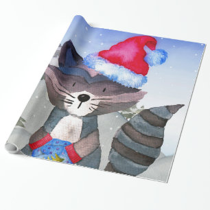 Winter Forest Woodland Friends Racoon Illustration Wrapping Paper