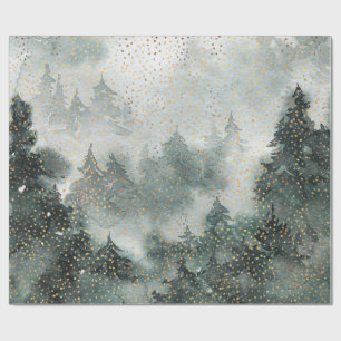 Winter Forest Woodland Golden Snowfall Wrapping Paper