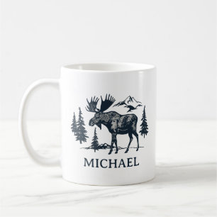 Winter Forest Woodland Moose Personalized   Coffee Mug