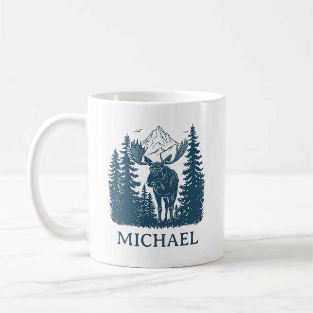 Winter Forest Woodland Moose Personalized   Coffee Mug (Left)