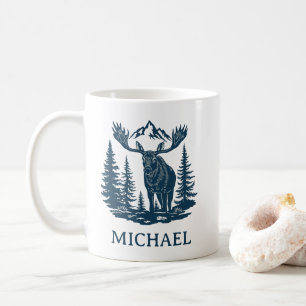 Winter Forest Woodland Moose Personalized   Coffee Mug