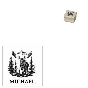 Winter Forest Woodland Moose Personalized   Rubber Stamp