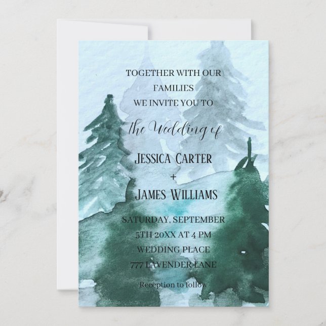 Winter Forest Woodland Pine Trees Wedding Invitation (Front)