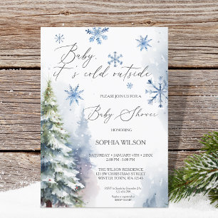 Winter Forest Woodland Snowflakes Baby It's Cold  Invitation
