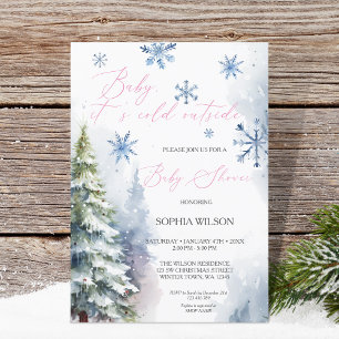 Winter Forest Woodland Snowflakes Baby It's Cold Invitation