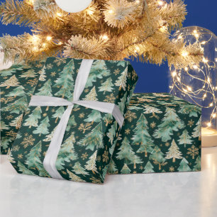 Winter Forest Wrapping Paper on Dark Background