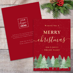 Winter Forest Your Logo Merry Christmas Red & Gold Foil Holiday Card