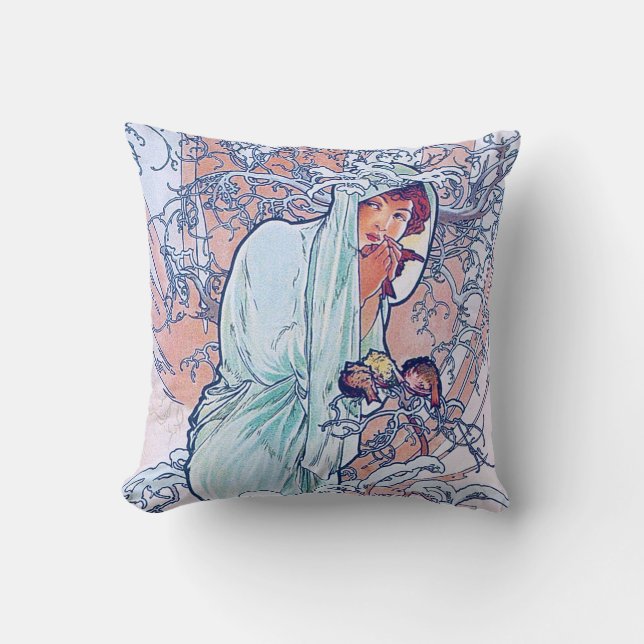 Winter (Four Seasons), Alphonse Mucha Cushion (Front)