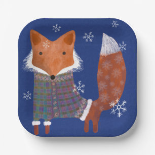 Winter Fox 7-inch Square Paper Plate