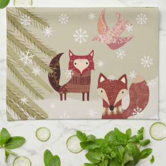 Winter Fox and Dove Kitchen Towel