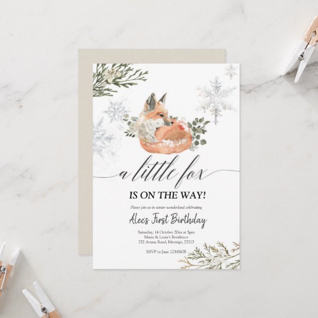 Winter Fox Baby Shower invitation (Front/Back In Situ)