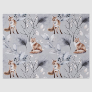Winter Fox Botanical Watercolor Tissue Paper