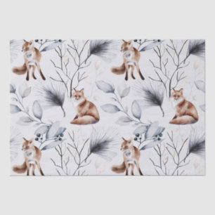 Winter Fox Botanical Watercolor Tissue Paper