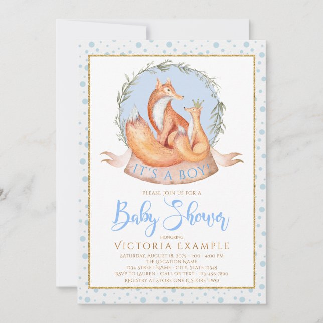 Winter Fox Boy Fall Winter Baby Shower Invitations (Front)