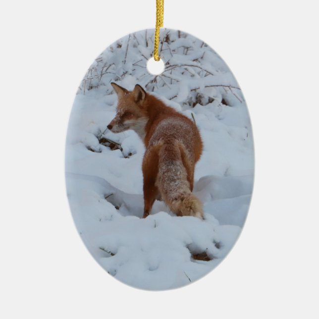Winter Fox Ceramic Ornament (Front)