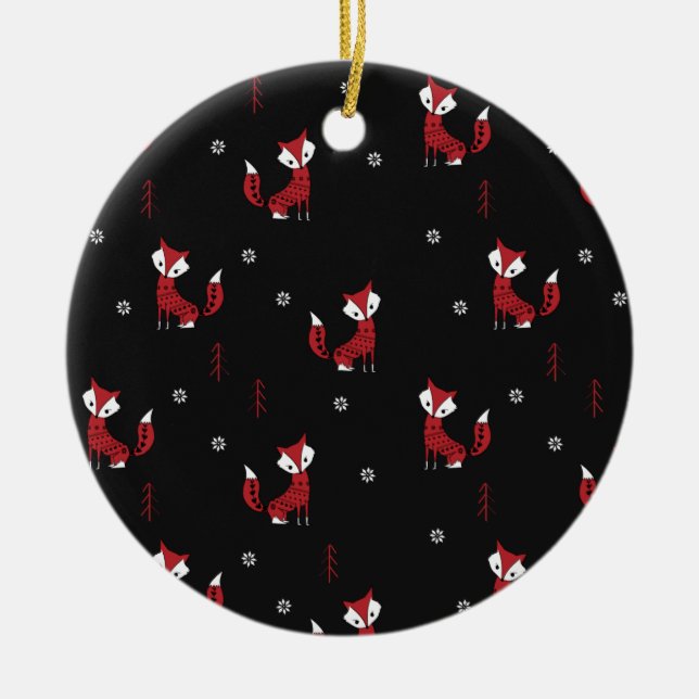 Winter Fox Ceramic Ornament (Front)