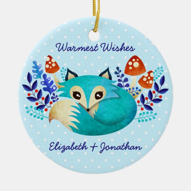 Winter Fox Ceramic Ornament (Front)