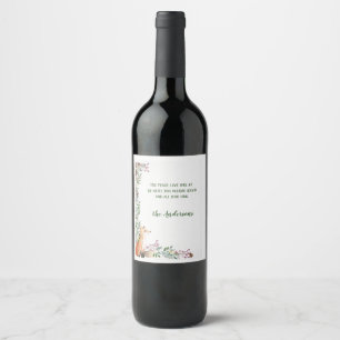 Winter Fox Holiday Foliage Frame Christmas   Wine Label