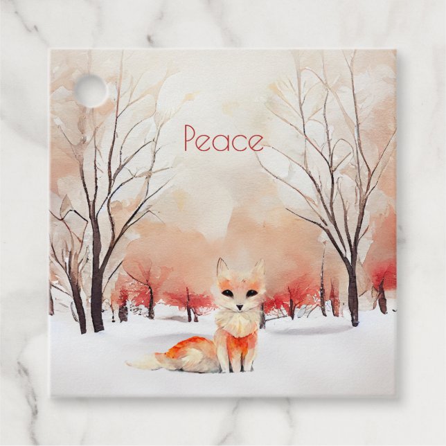 Winter Fox in a Snowy Woods Gift Tag (Front)