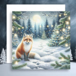 Winter Fox in a Whimsical Forest Christmas Holiday Card<br><div class="desc">Personalised Christmas card. A sweet ai art watercolor illustration of a little fox sitting in the snow surrounded by an enchanted magical forest wonderland full of snow,  pine trees and twinkling Christmas lights.</div>