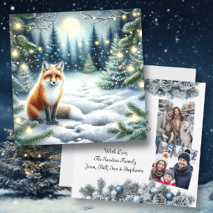 Winter Fox in a Whimsical Forest Christmas Photo Holiday Card