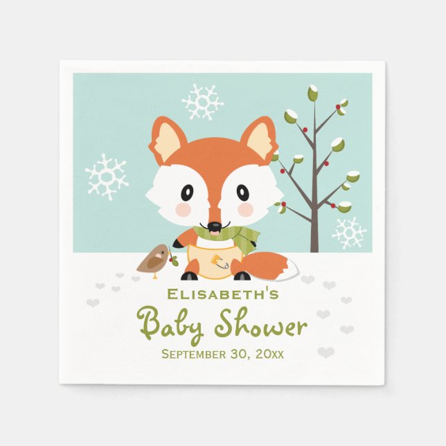 Winter Fox in Diapers Baby Shower Napkin (Front)