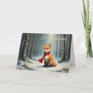 Winter Fox in Magical Forest Christmas Card