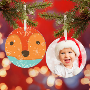 Winter Fox Photo and Year Christmas Ceramic Ornament