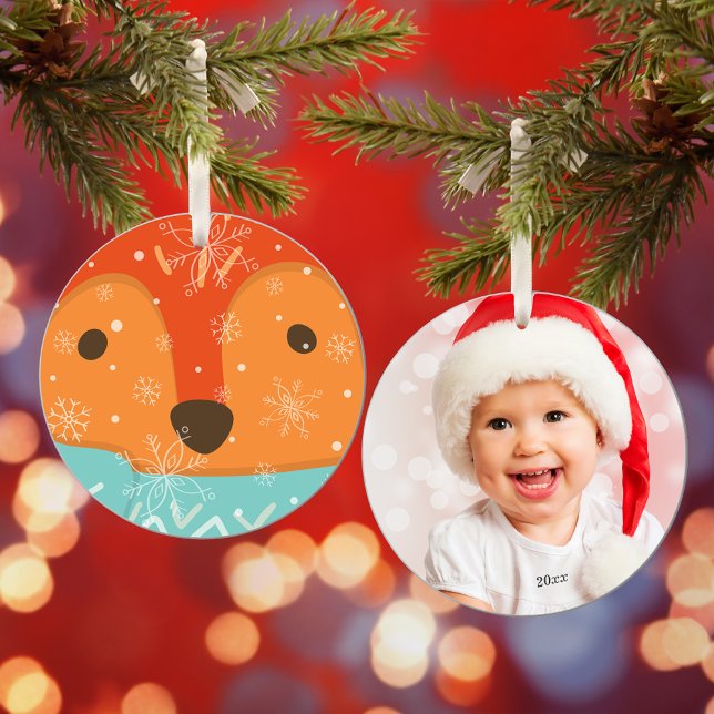 Winter Fox Photo and Year Christmas Ceramic Ornament (Creator Uploaded)