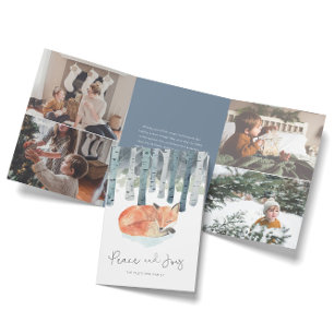 Winter Fox Photo Collage Tri-Fold Holiday Card