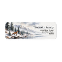 Winter Fox Return Address Labels Mountain Forest