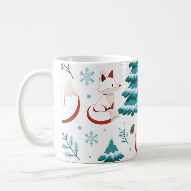 Winter Fox Snowy Pine Christmas Pattern Coffee Mug (Left)