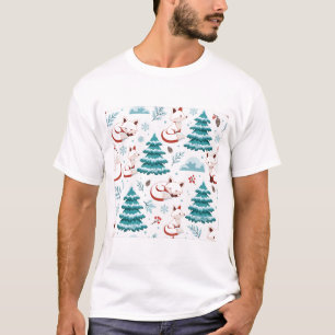 Winter Fox Snowy Pine Christmas Pattern T-Shirt
